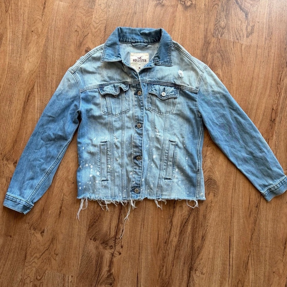Y2K Acid Wash Distressed Denim Jacket Hollister size Medium
